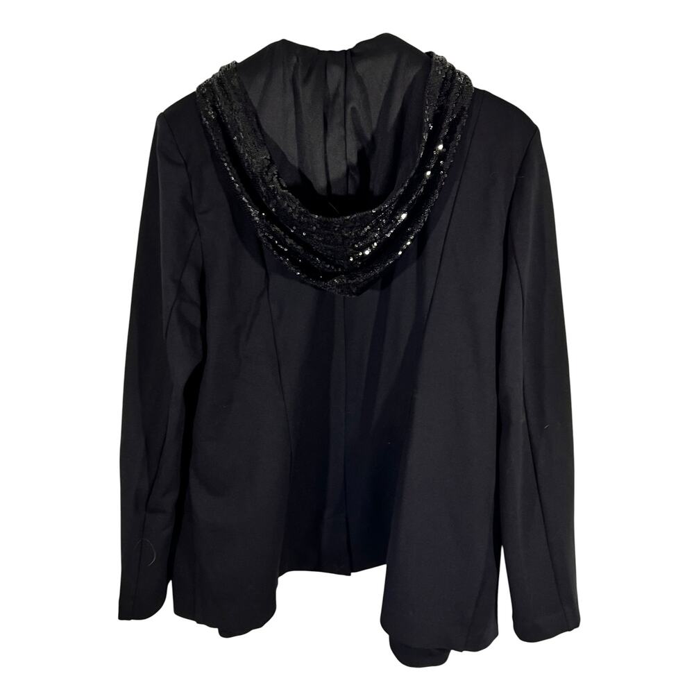 Belle by Kim Gravel‎ Blazer Large Black Sequin Hooded Jacket Holiday Party - Picture 3 of 6